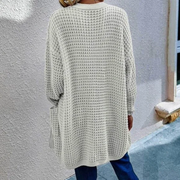Cream Cozy chunky knit open front cardigan Casual Minimalist - Picture 2 of 11